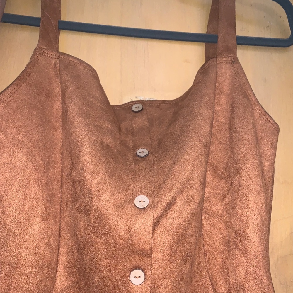 Camel suede button up dress